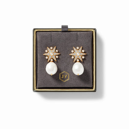Celeste Starburst Gold Drop Earrings | Pearl