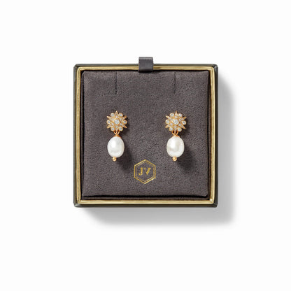 Celeste Demi Starburst Gold Drop Earrings | Pearl