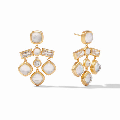 Antonia Chandelier Gold Earrings | Iridescent Clear Crystal