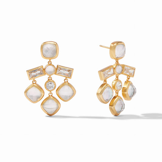 Antonia Chandelier Gold Earrings | Iridescent Clear Crystal