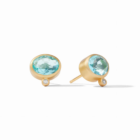 Antonia Oval Stud Gold Earrings | Bahamian Blue