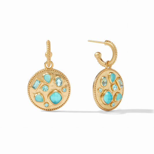 Antonia Mosaic Gold Hoop + Charm Earrings | Iridescent Bahamian Blue