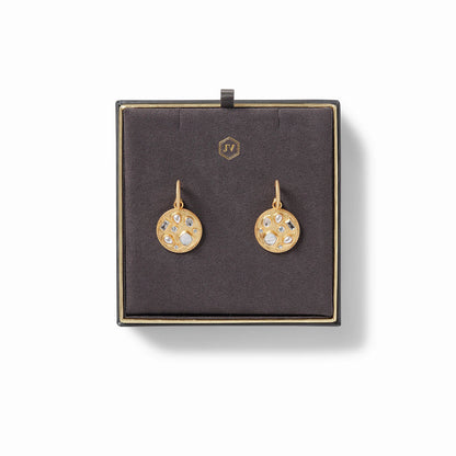Antonia Mosaic Gold Hoop + Charm Earrings | Iridescent Bahamian Blue