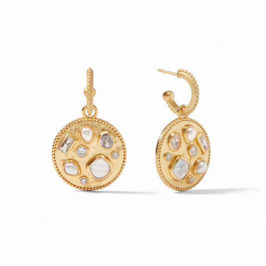 Antonia Mosaic Gold Hoop & Charm Earrings | Iridescent Clear Crystal