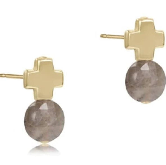 Signature Cross Gold Stud Earrings | Labradorite