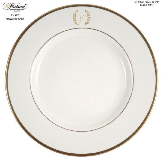 Signature Ultra-White Gold Presentation Plate | 12in Monogrammed