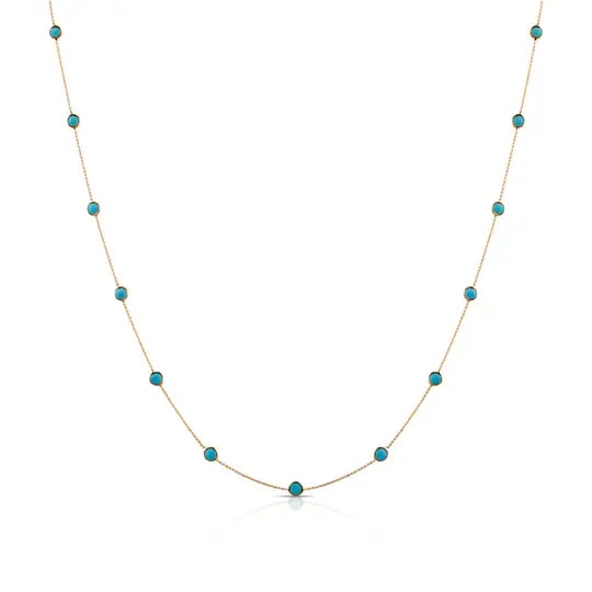 Turquoise Round Station Necklace | 18k 1.78c 18in
