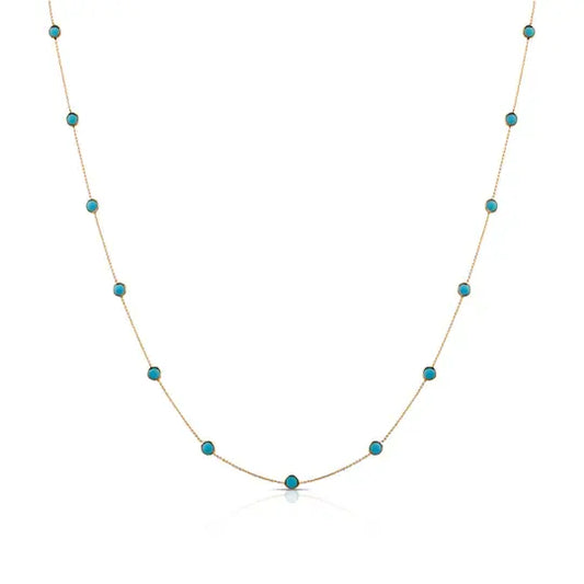 Turquoise Round Station Necklace | 18k 1.78c 18in