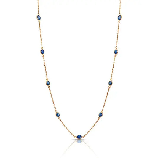Blue Sapphire Oval Station Necklace | 18k 6.36c 18in