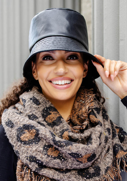 Faux Leather Bucket Hat | Black