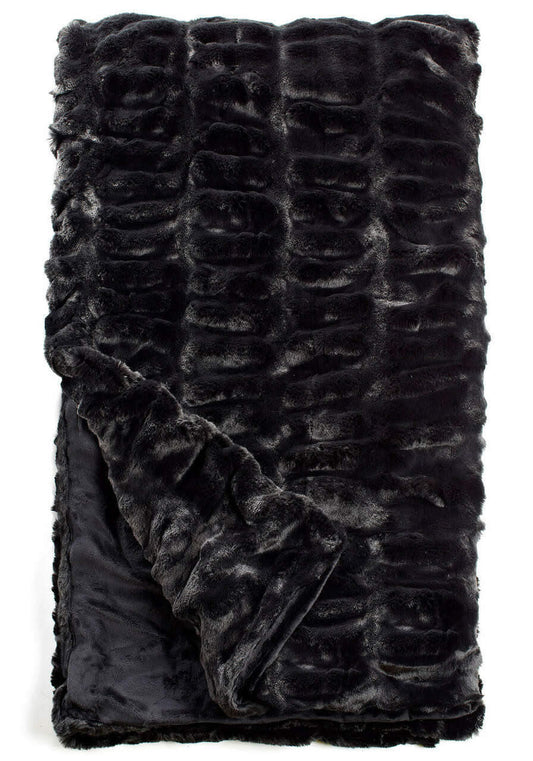 Couture Collection Mink Faux Fur Throw Blanket | 60in Onyx