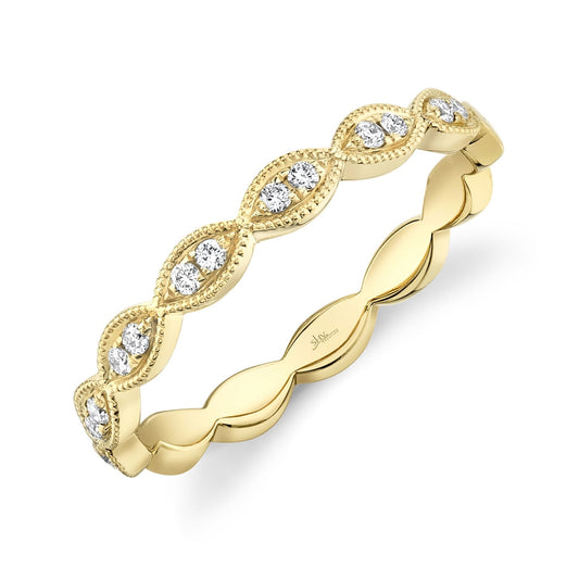 Diamond Marquise Station Beaded Band Ring | S7 14k .13c YG