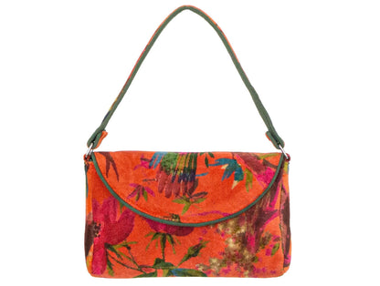 Velvet Vintage Bird Hand Bag | Orange 6x9in