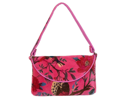 Velvet Vintage Bird Hand Bag | Rose 6x9in
