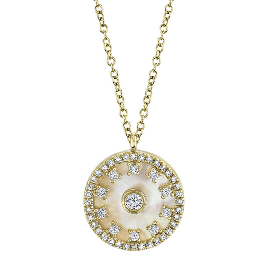 0.25Ct Diamond & 1.73Ct MOP 14K YG Circle Necklace