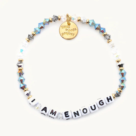 I Am Enough Social Light White Beaded Stretch Bracelet