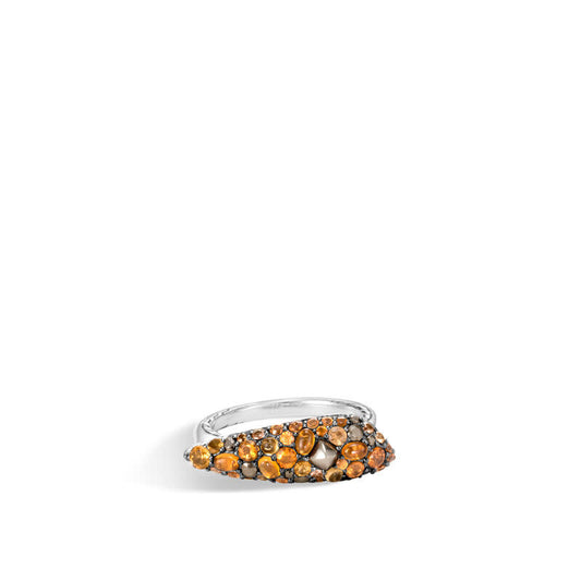 Classic Chain Ring With Mixed Garnet, Citrine, Orange Sapphire, Pyrite, and Marcasite