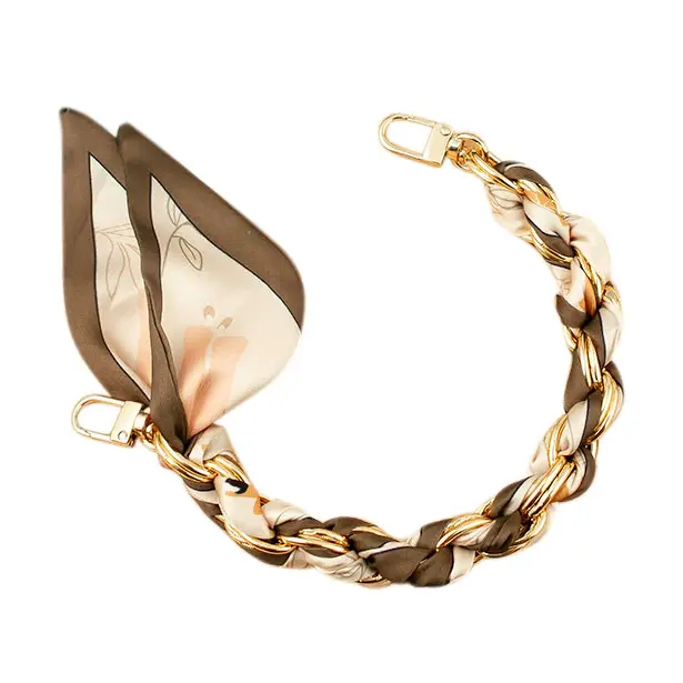 Satin Scarf Gold Phone Chain Wristlet | Brown + Ivory