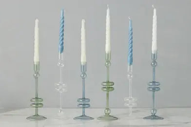 Denim Glass Candlestick Pair | 10in