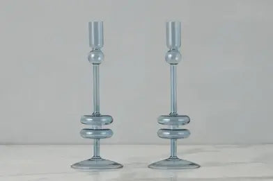 Denim Glass Candlestick Pair | 10in