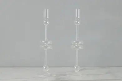 Clear Glass Candlestick Pair | 12in