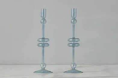 Denim Glass Candlestick Pair | 12in