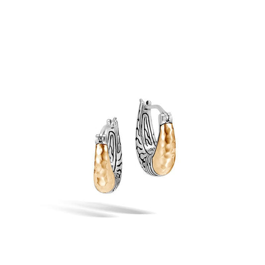 Classic Chain Hammered Hoop Earring in Silver and 18K Gold
