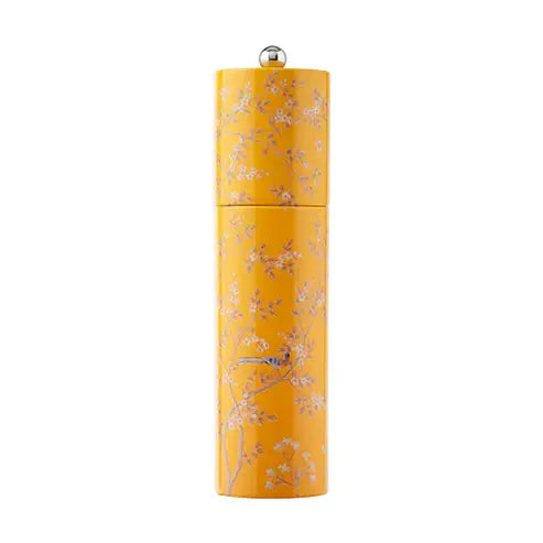 Chinoiserie Wood Lacquer Salt or Pepper Mill Grinder | 9.5in Yellow