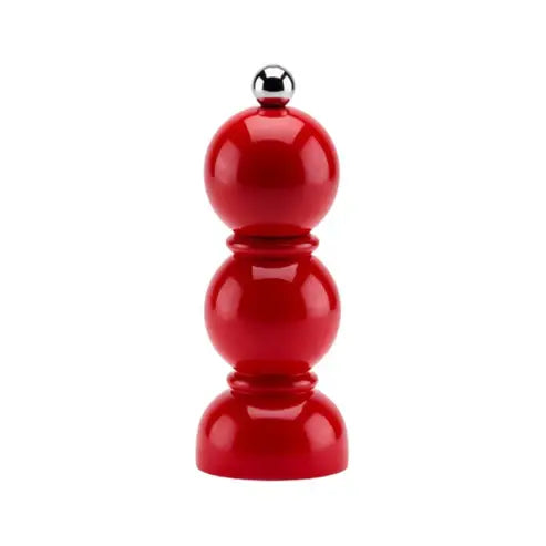 Mini Bobbin Wood Lacquer Salt or Pepper Mill Grinder | 5.5in Red