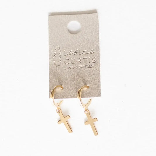 Grace Small Cross Huggie Hoop Earrings | 1.25in