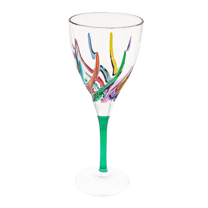 Murano Italian Crystal Wine Glass | Swirls Rainbow Green 8.75oz