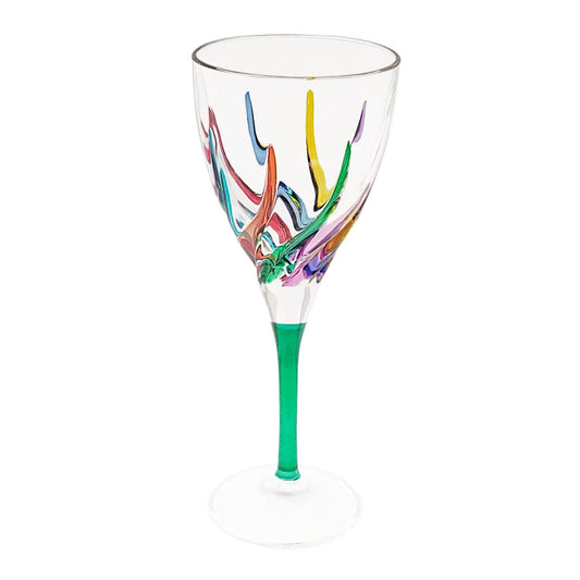 Murano Italian Crystal Wine Glass | Swirls Rainbow Green 8.75oz