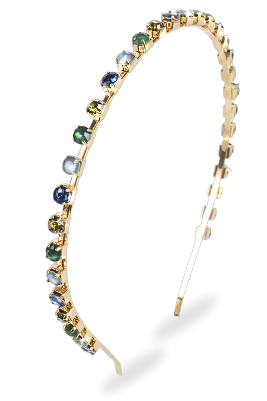 Skinny Multi Crystal Headband | Teal Multi