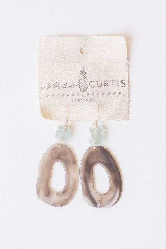 Hadley Taupe Oval Blue Beads Earring