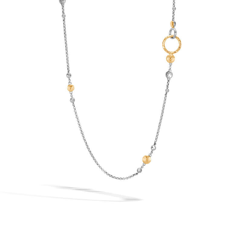 Dot Station Hammered Necklace in Silver and 18K Gold