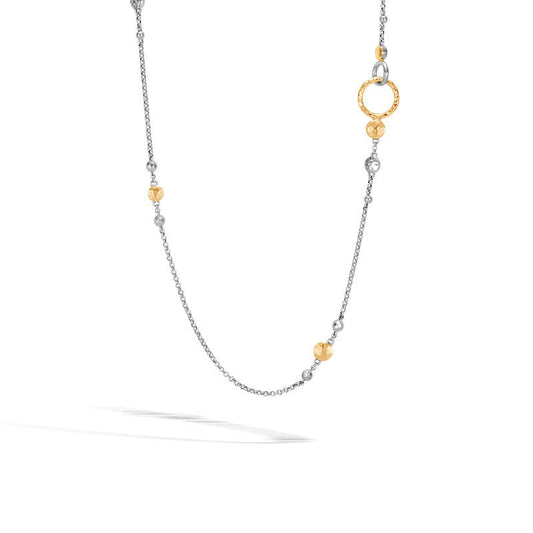Dot Station Hammered Necklace in Silver and 18K Gold