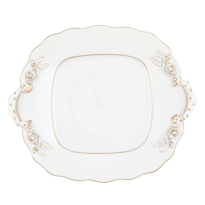 Herend Golden Edge Square Cake Plate with Handles | 9.5in