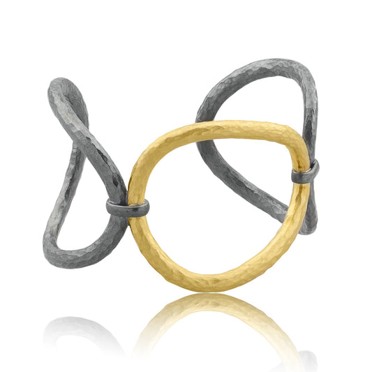 Gold & Oxidized Silver Link Open Cuff Bracelet