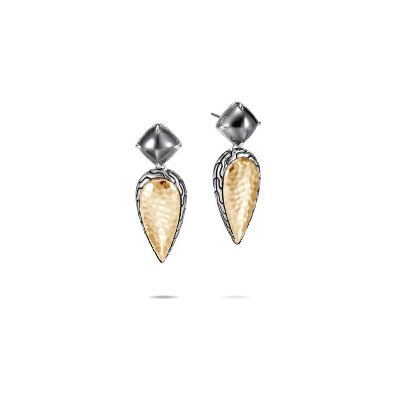 Classic Chain Hammered Drop Earrings With 18K Gold and Hematite