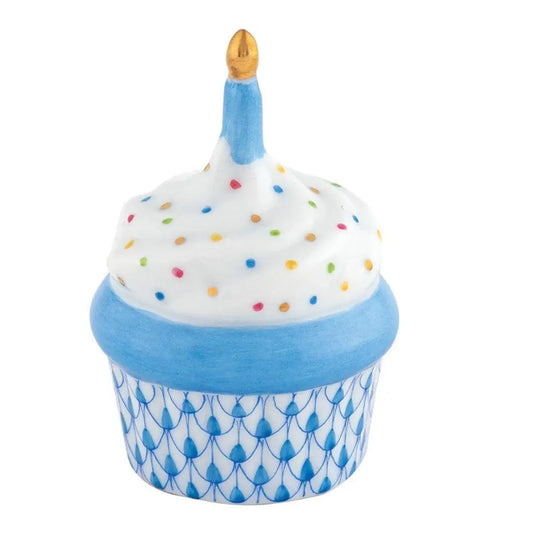 Herend Cupcake with Candle | 2.25in Blue
