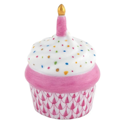Herend Cupcake with Candle | 2.25in Raspberry