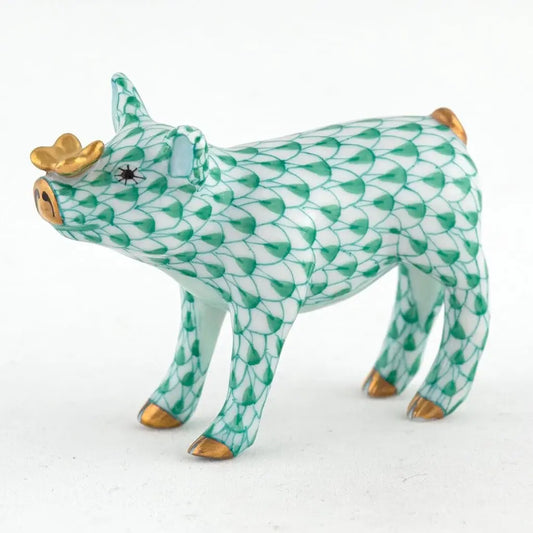 Herend Pig with Butterfly | 2.5in Green