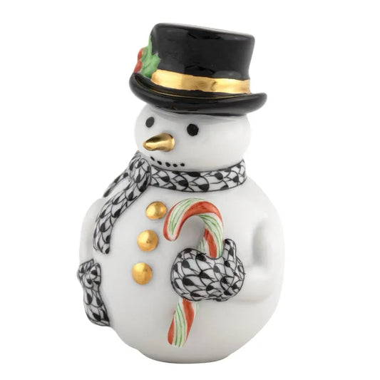 Herend Candy Cane Snowman | 3in Black