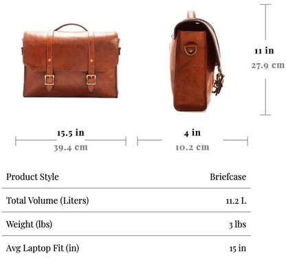 Heritage Leather Buckle Briefcase | 15.5x11x4in