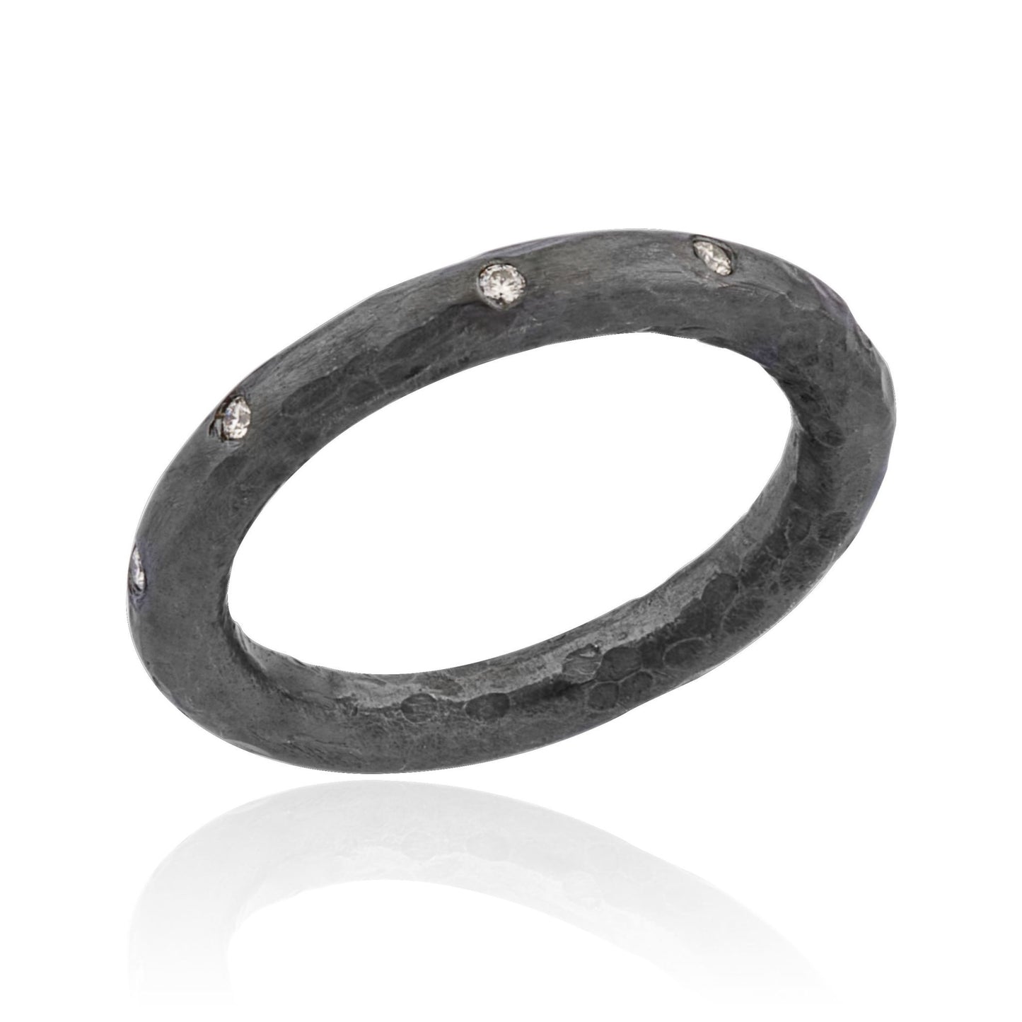 Oxidized Hammered Ring Diamond