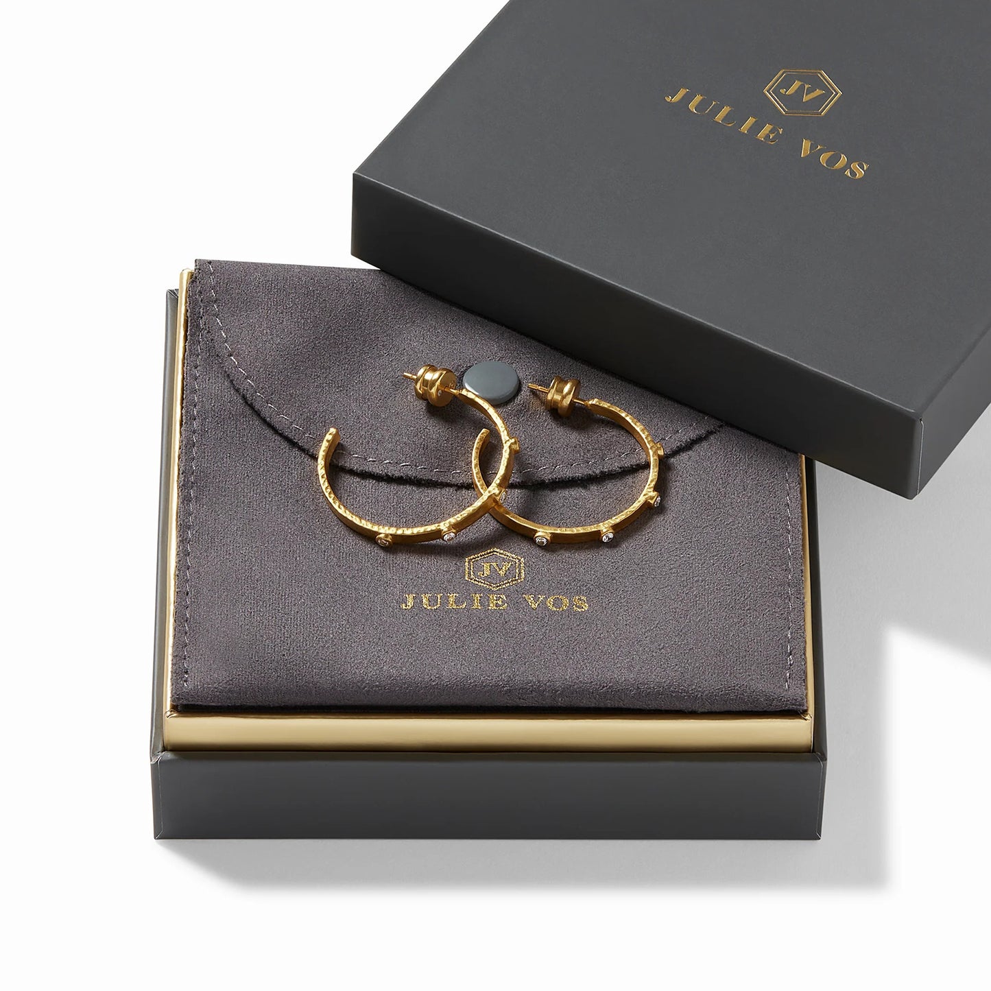 Crescent Stone Gold Hoop Earrings | Cubic Zirconia Large 1.75in