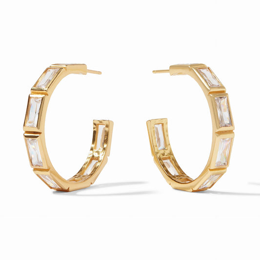 Antonia Gold Baguette Hoop Earrings | Cubic Zirconia Large 1.3in