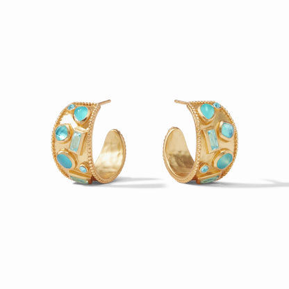 Antonia Mosaic Gold Hoop Earrings | Iridescent Bahamian Blue 1in