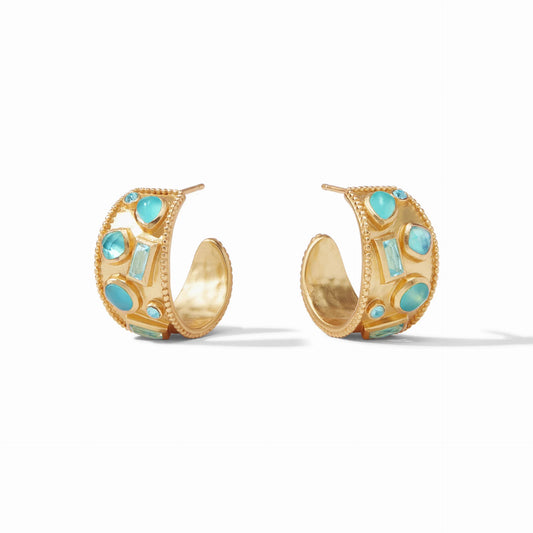 Antonia Mosaic Gold Hoop Earrings | Iridescent Bahamian Blue 1in