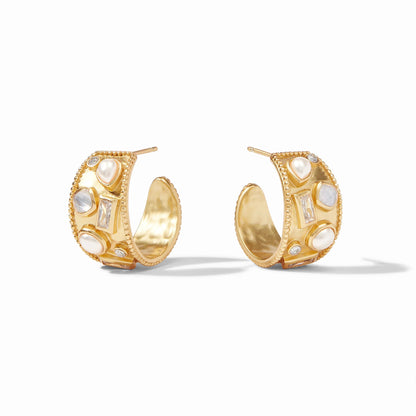 Antonia Mosaic Gold Hoop Earrings | Iridescent Clear Crystal, 1in